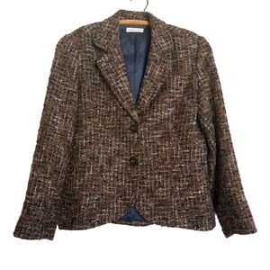 Coldwater Creek Tweed Wool Blend Blazer Size 14 | Fall Office Jacket Brown Gold